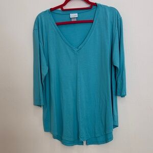 Teal V-Neck Women's Blouse